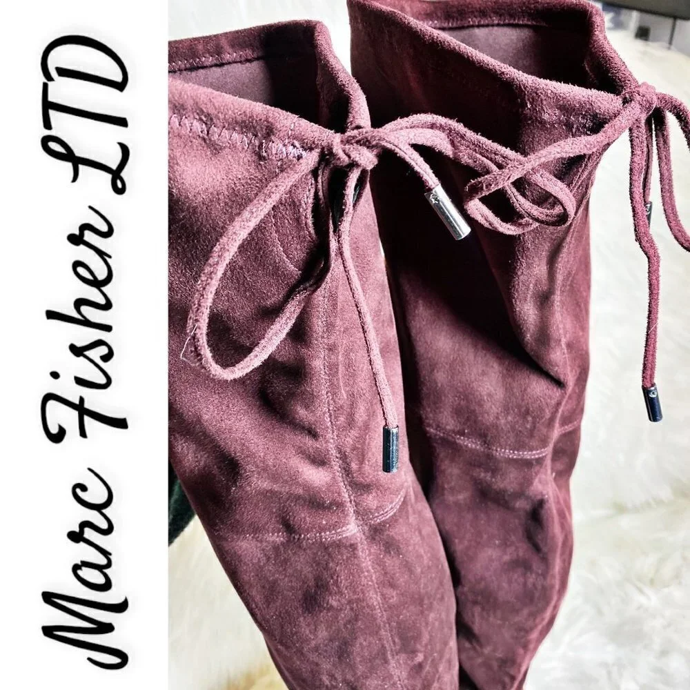 MARC FISHER LTD Yuna Burgundy Red Over the Knee Faux Suede Boot, Size 6M‎